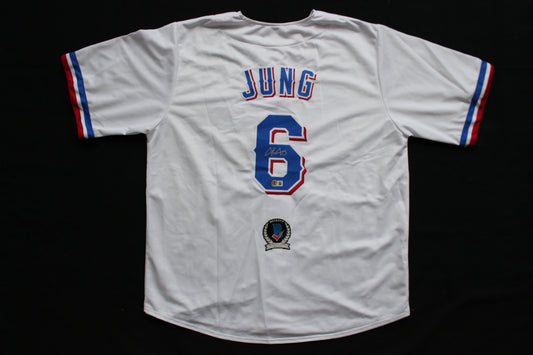JOSH JUNG TEXAS RANGERS SIGNED HOME JERSEY Red Raiders BAS