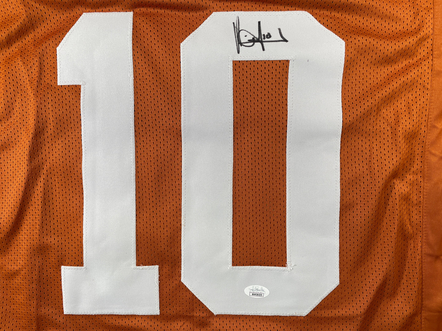 VINCE YOUNG TEXAS LONGHORNS SIGNED STAT JERSEY JSA COA