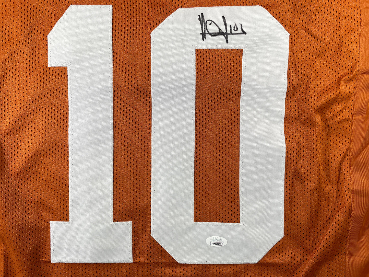VINCE YOUNG TEXAS LONGHORNS SIGNED STAT JERSEY JSA COA