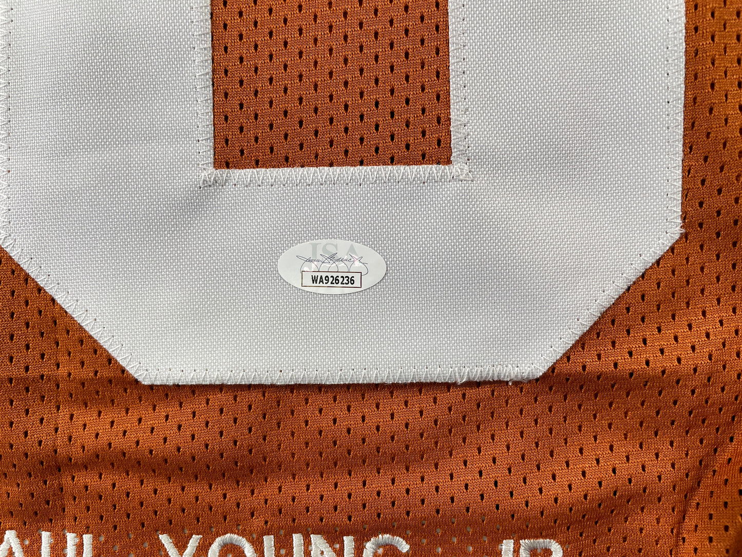 VINCE YOUNG TEXAS LONGHORNS SIGNED STAT JERSEY JSA COA