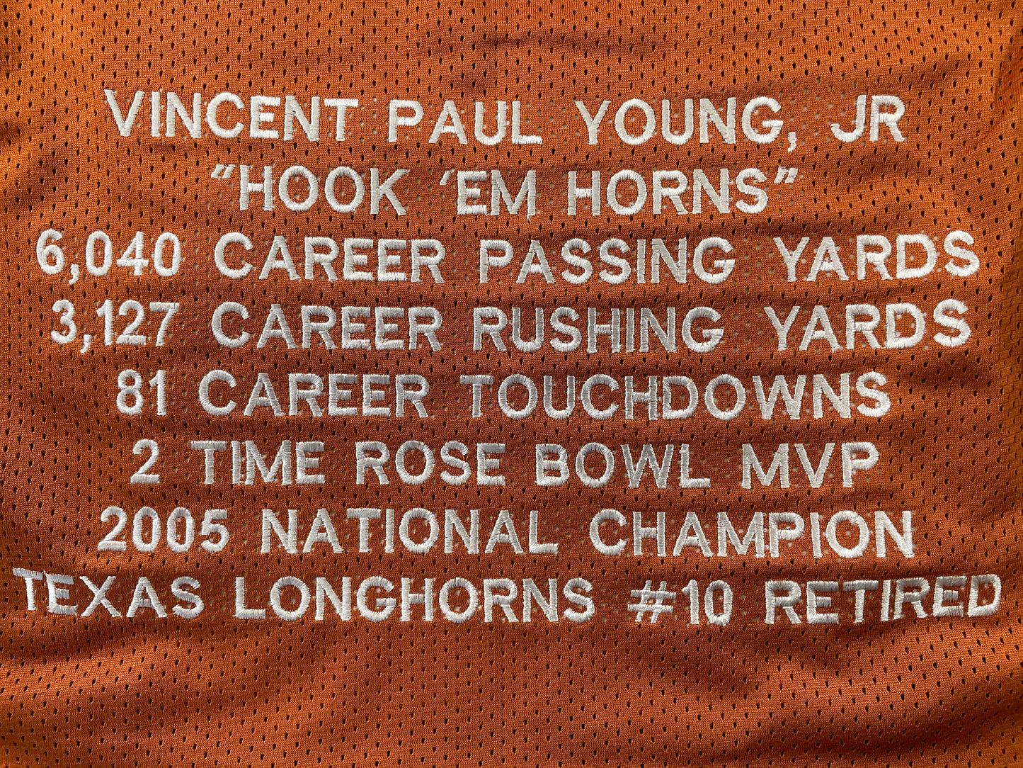 VINCE YOUNG TEXAS LONGHORNS SIGNED STAT JERSEY JSA COA