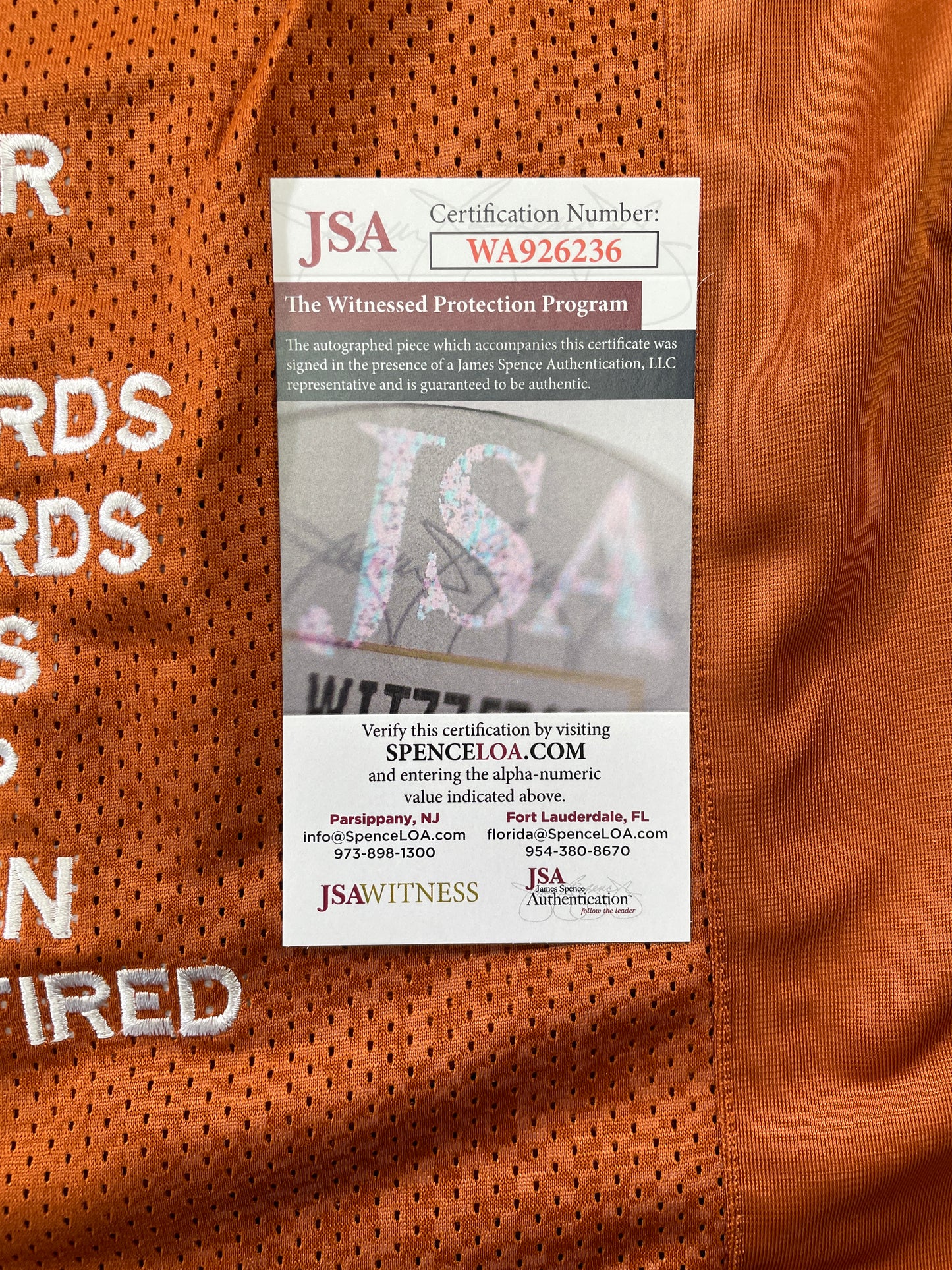 VINCE YOUNG TEXAS LONGHORNS SIGNED STAT JERSEY JSA COA