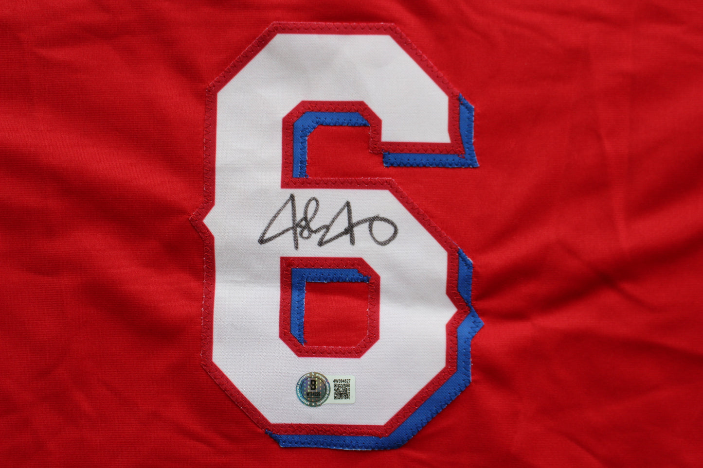 JOSH JUNG TEXAS RANGERS SIGNED RED JERSEY Texas Tech BAS COA