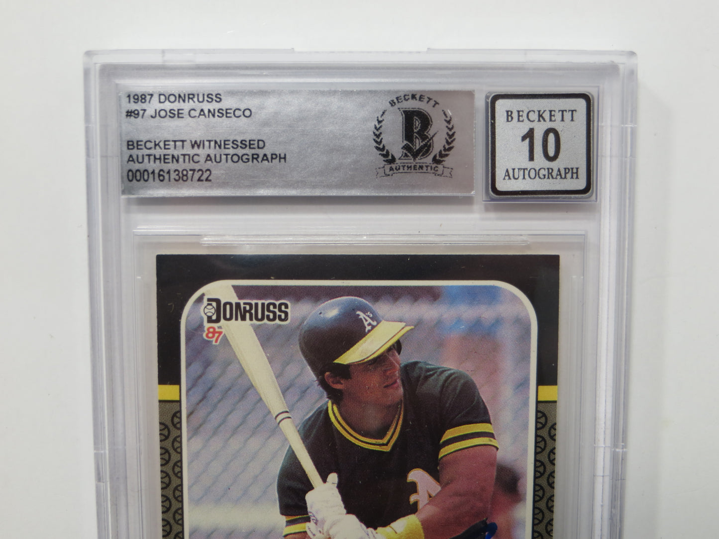 JOSE CANSECO SIGNED BGS BAS SLAB 1987 DONRUSS #39 A's Auto 10