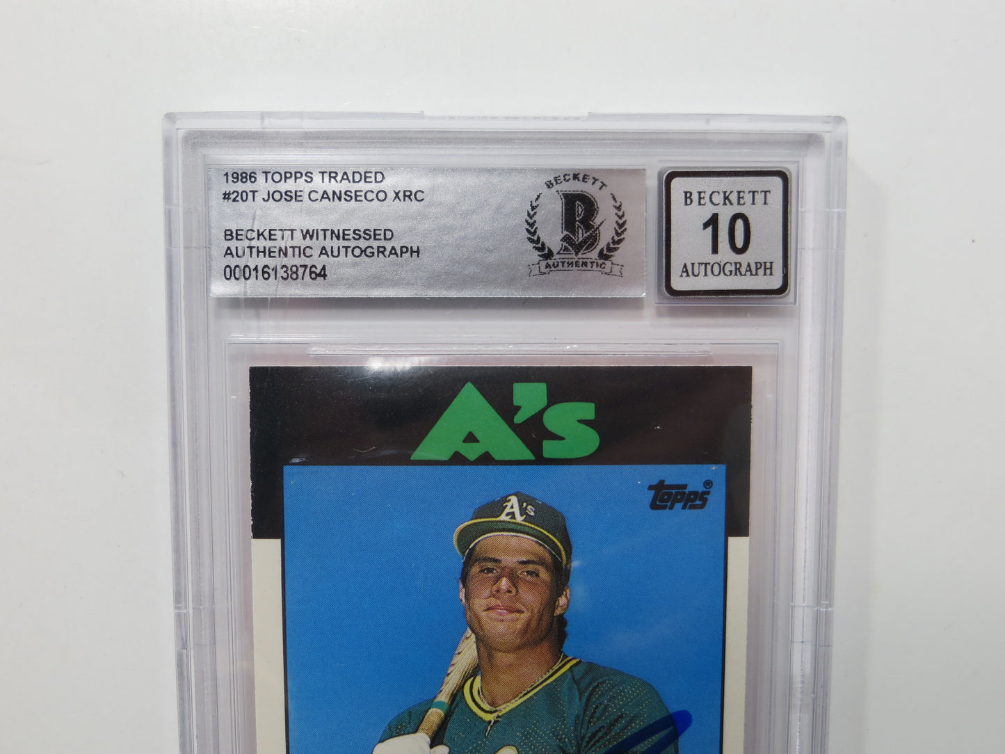 JOSE CANSECO SIGNED BGS BAS SLAB 1986 TOPPS TRADED #20T XRC A's Auto 10