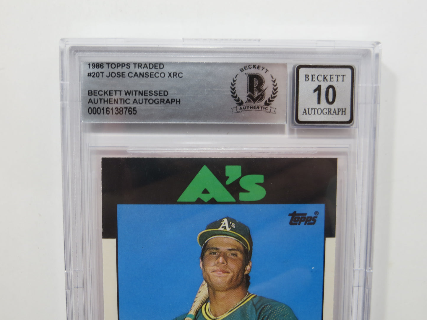 JOSE CANSECO SIGNED BGS BAS SLAB 1986 TOPPS TRADED #20T XRC A's Auto 10