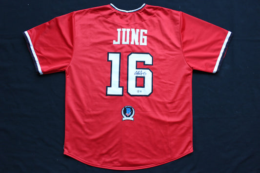 JOSH JUNG TEXAS TECH RED RAIDERS SIGNED BASEBALL JERSEY Texas Rangers BAS