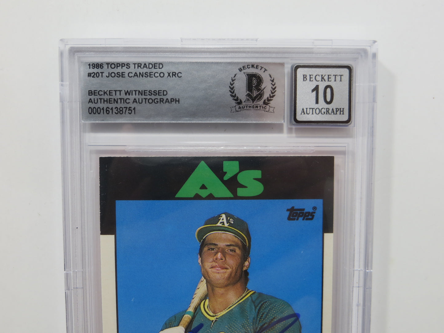 JOSE CANSECO SIGNED BGS BAS SLAB 1986 TOPPS TRADED #20T XRC A's Auto 10