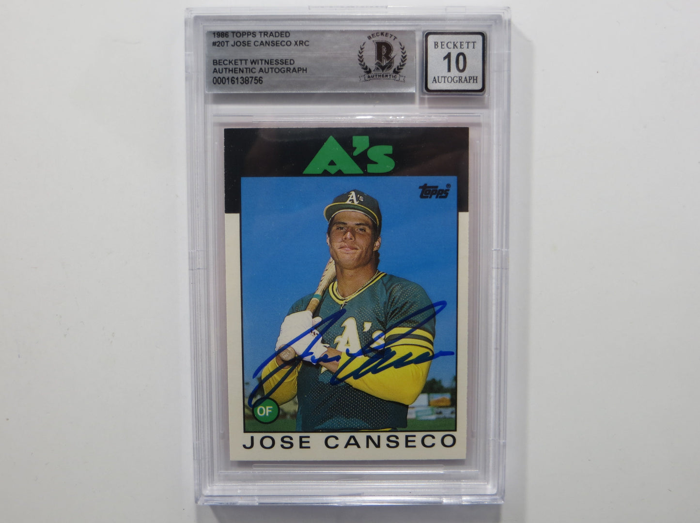 JOSE CANSECO SIGNED BGS BAS SLAB 1986 TOPPS TRADED #20T XRC A's Auto 10