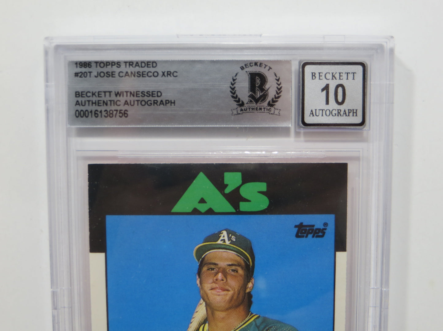 JOSE CANSECO SIGNED BGS BAS SLAB 1986 TOPPS TRADED #20T XRC A's Auto 10