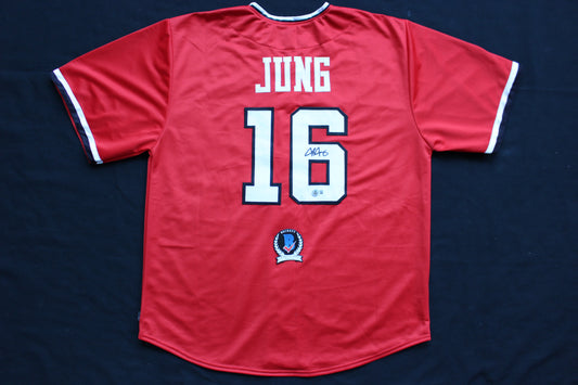 JOSH JUNG TEXAS TECH RED RAIDERS SIGNED BASEBALL JERSEY Texas Rangers BAS