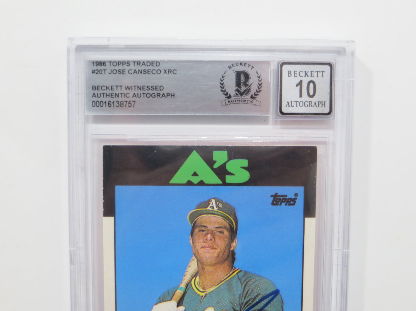 JOSE CANSECO SIGNED BGS BAS SLAB 1986 TOPPS TRADED #20T XRC A's Auto 10