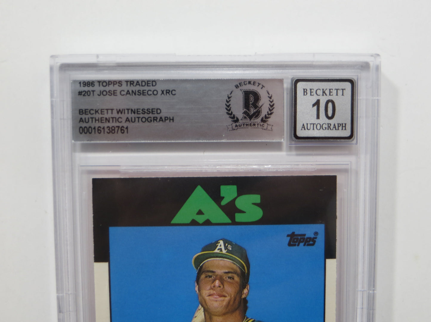 JOSE CANSECO SIGNED BGS BAS SLAB 1986 TOPPS TRADED #20T XRC A's Auto 10