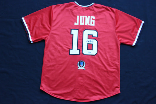 JOSH JUNG TEXAS TECH RED RAIDERS SIGNED BASEBALL JERSEY Texas Rangers BAS