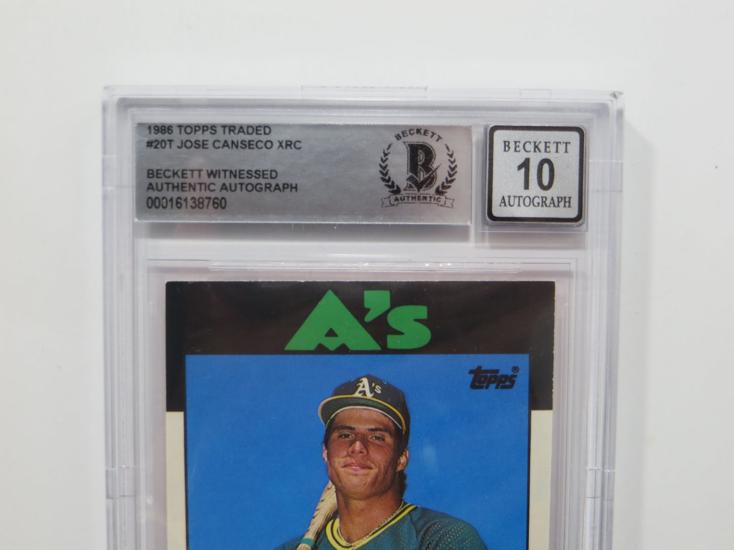 JOSE CANSECO SIGNED BGS BAS SLAB 1986 TOPPS TRADED #20T XRC A's Auto 10