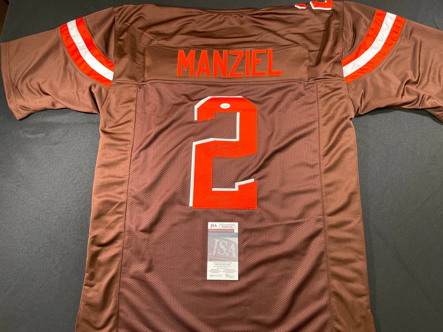 JOHNNY MANZIEL CLEVELAND BROWN SIGNED BROWN JERSEY w/Cleveland Sucks JSA