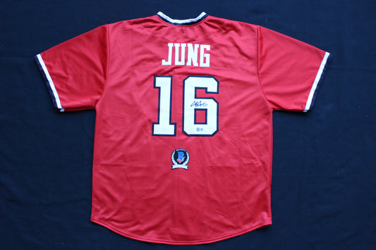 JOSH JUNG TEXAS TECH RED RAIDERS SIGNED BASEBALL JERSEY Texas Rangers BAS