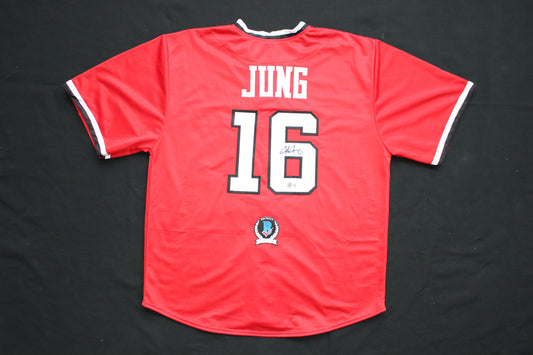 JOSH JUNG TEXAS TECH RED RAIDERS SIGNED BASEBALL JERSEY Texas Rangers BAS