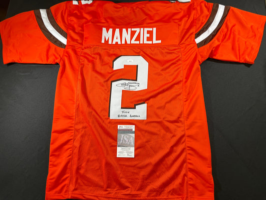 JOHNNY MANIZEL ORANGE CLEVELAND BROWNS SIGNED JERSEY w/ Roger Goodell JSA