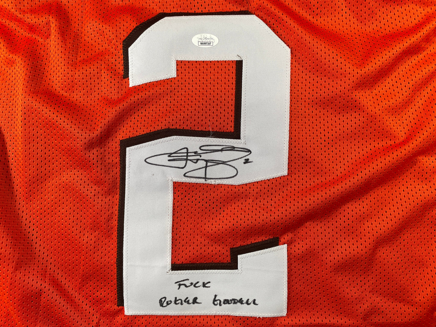 JOHNNY MANIZEL ORANGE CLEVELAND BROWNS SIGNED JERSEY w/ Roger Goodell JSA