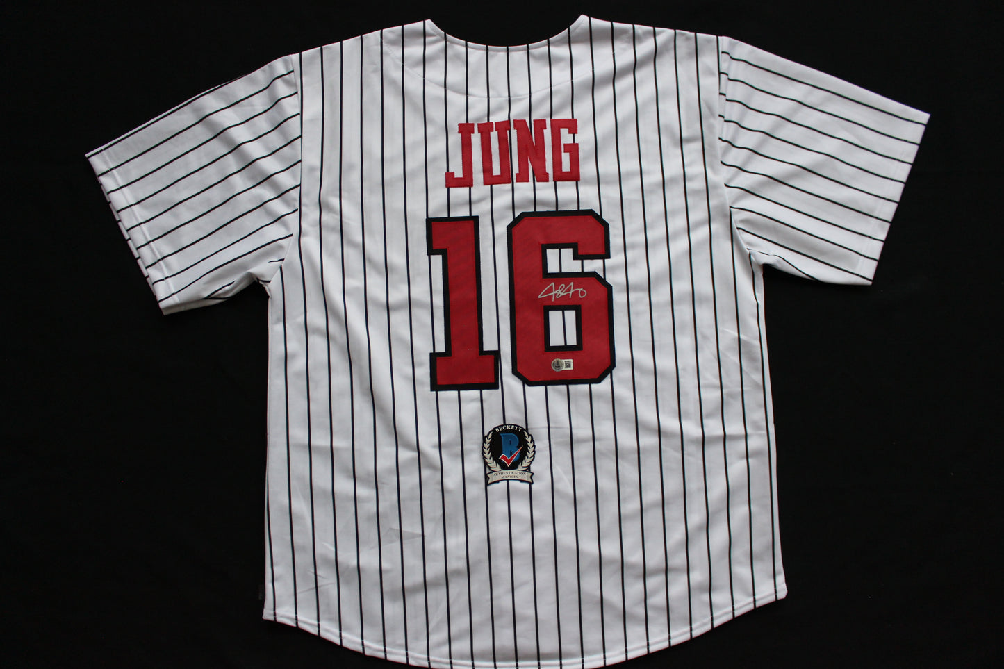 JOSH JUNG TEXAS TECH RED RAIDERS SIGNED PINSTRIPE JERSEY Texas Rangers BAS