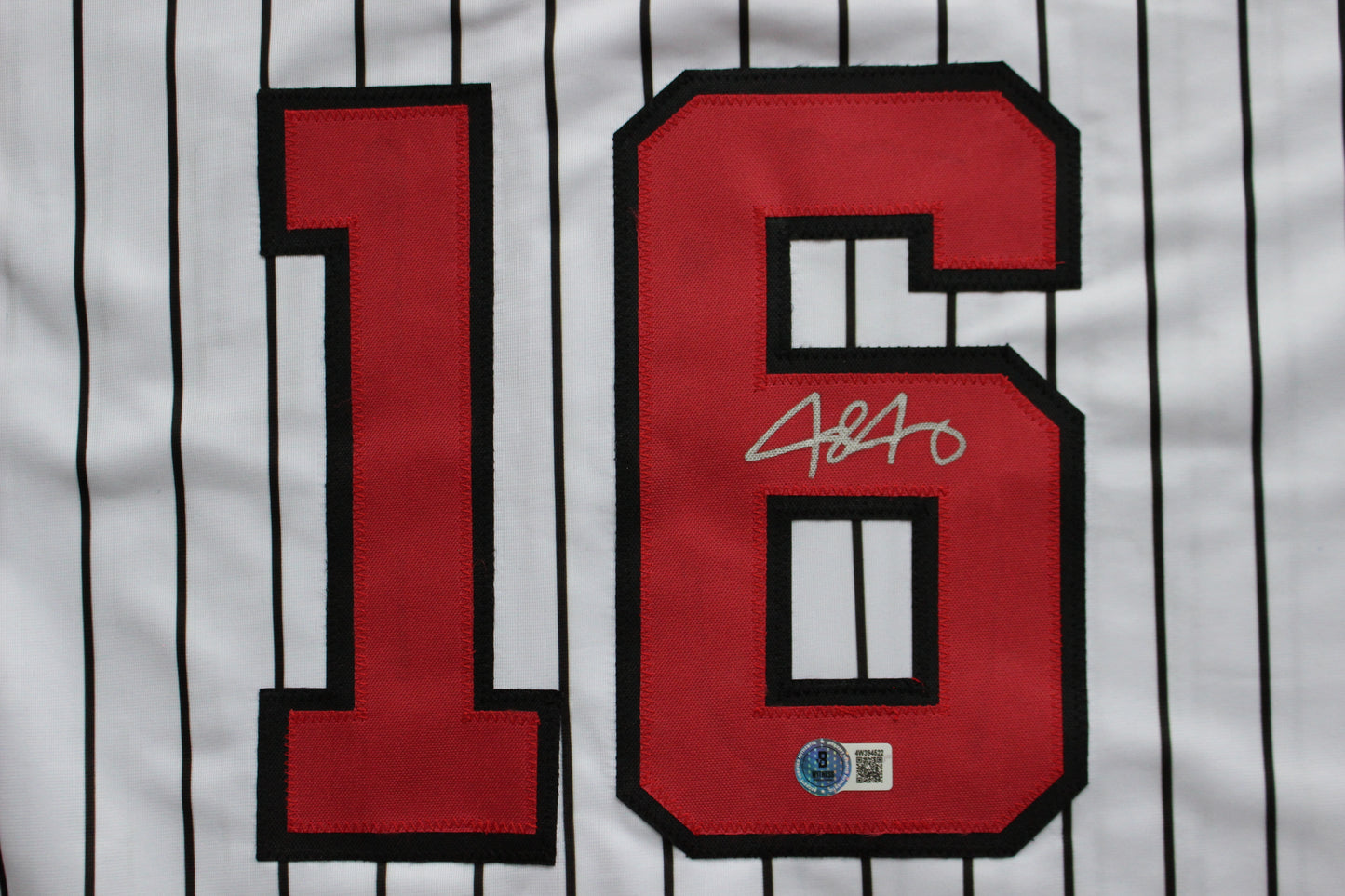 JOSH JUNG TEXAS TECH RED RAIDERS SIGNED PINSTRIPE JERSEY Texas Rangers BAS