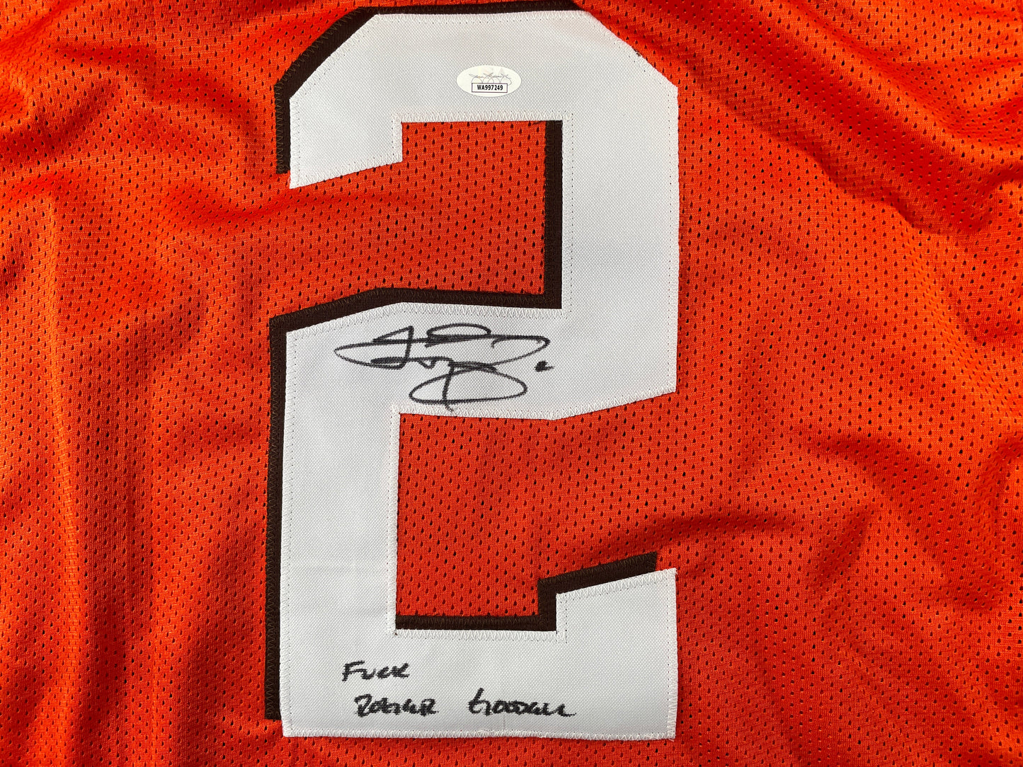 JOHNNY MANIZEL ORANGE CLEVELAND BROWNS SIGNED JERSEY w/ Roger Goodell JSA
