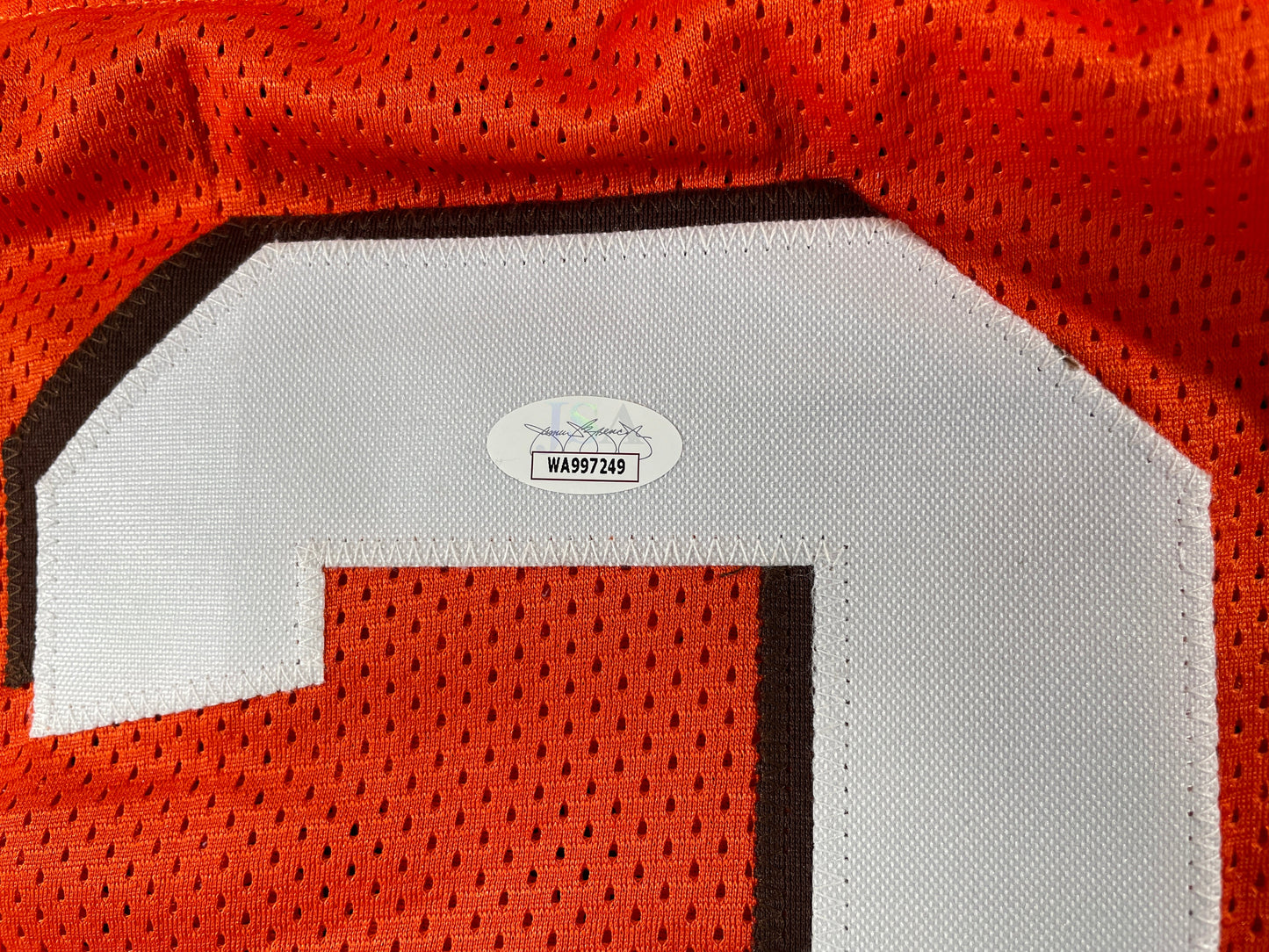 JOHNNY MANIZEL ORANGE CLEVELAND BROWNS SIGNED JERSEY w/ Roger Goodell JSA
