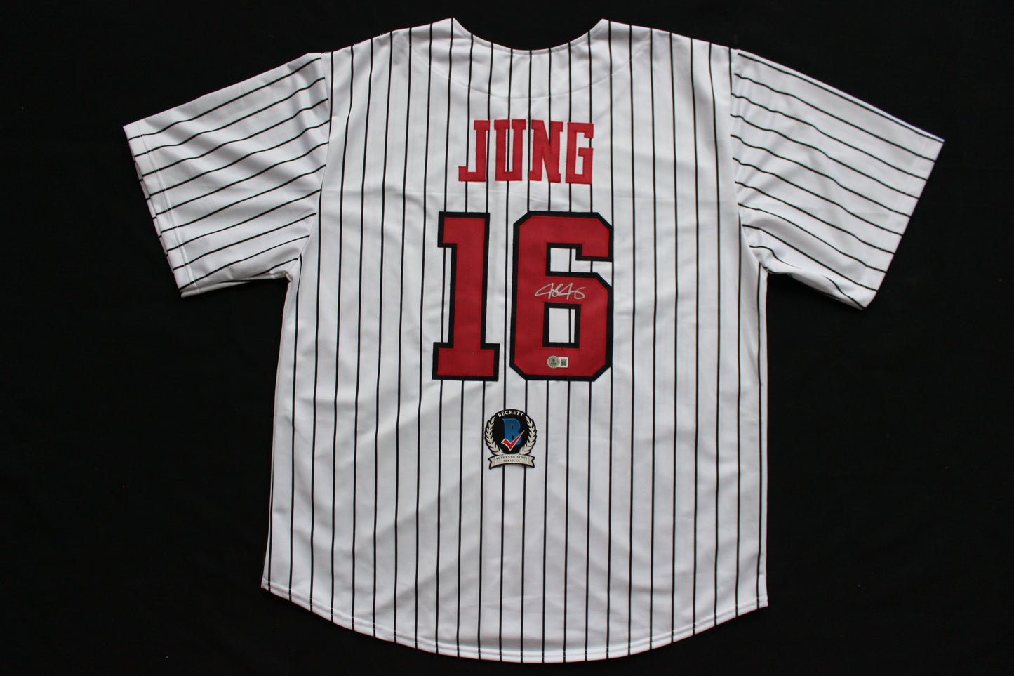 JOSH JUNG TEXAS TECH RED RAIDERS SIGNED PINSTRIPE JERSEY Texas Rangers BAS