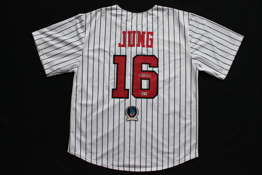 JOSH JUNG TEXAS TECH RED RAIDERS SIGNED PINSTRIPE JERSEY Texas Rangers BAS