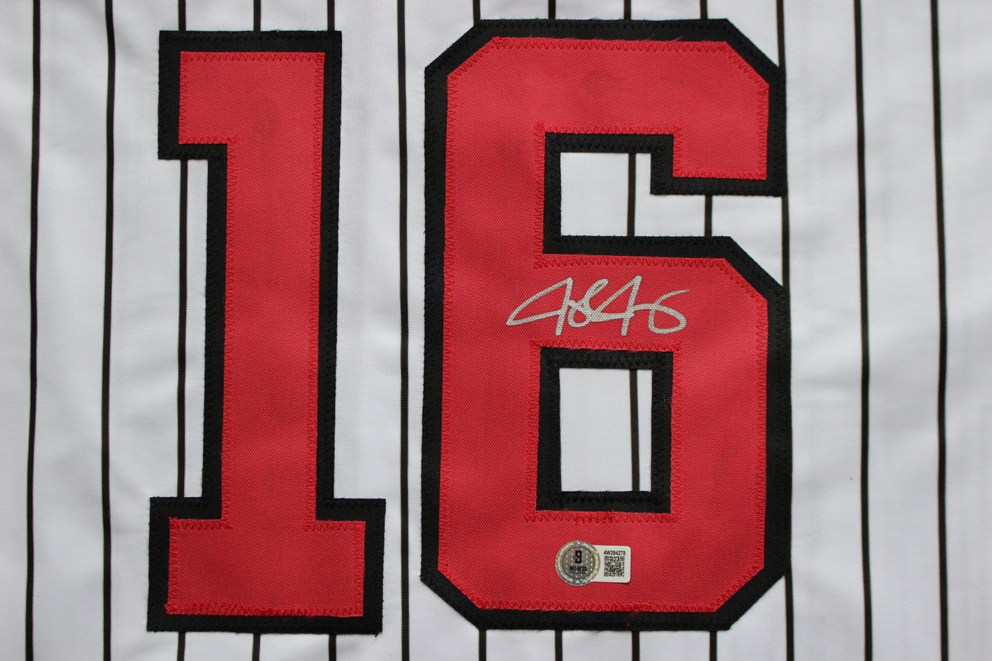 JOSH JUNG TEXAS TECH RED RAIDERS SIGNED PINSTRIPE JERSEY Texas Rangers BAS