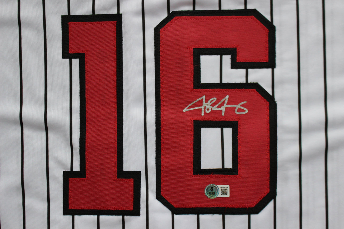 JOSH JUNG TEXAS TECH RED RAIDERS SIGNED PINSTRIPE JERSEY Texas Rangers BAS