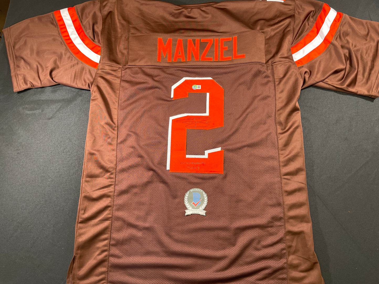 JOHNNY MANZIEL CLEVELAND BROWN SIGNED BROWN JERSEY w/Cleveland Sucks BAS