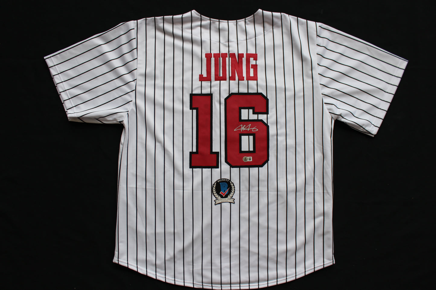JOSH JUNG TEXAS TECH RED RAIDERS SIGNED PINSTRIPE JERSEY Texas Rangers BAS