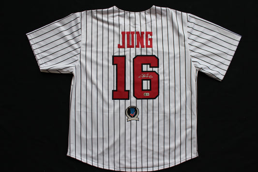 JOSH JUNG TEXAS TECH RED RAIDERS SIGNED PINSTRIPE JERSEY Texas Rangers BAS