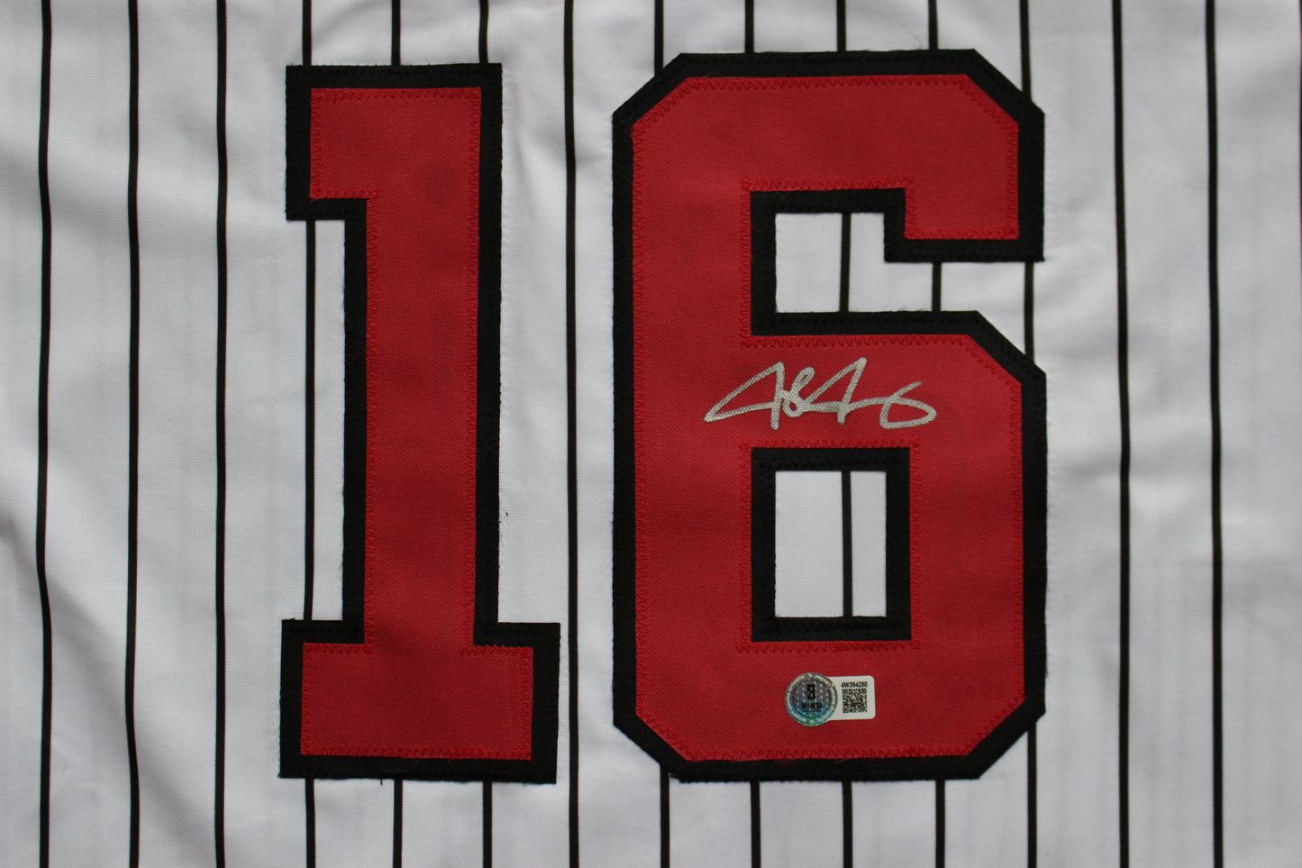 JOSH JUNG TEXAS TECH RED RAIDERS SIGNED PINSTRIPE JERSEY Texas Rangers BAS
