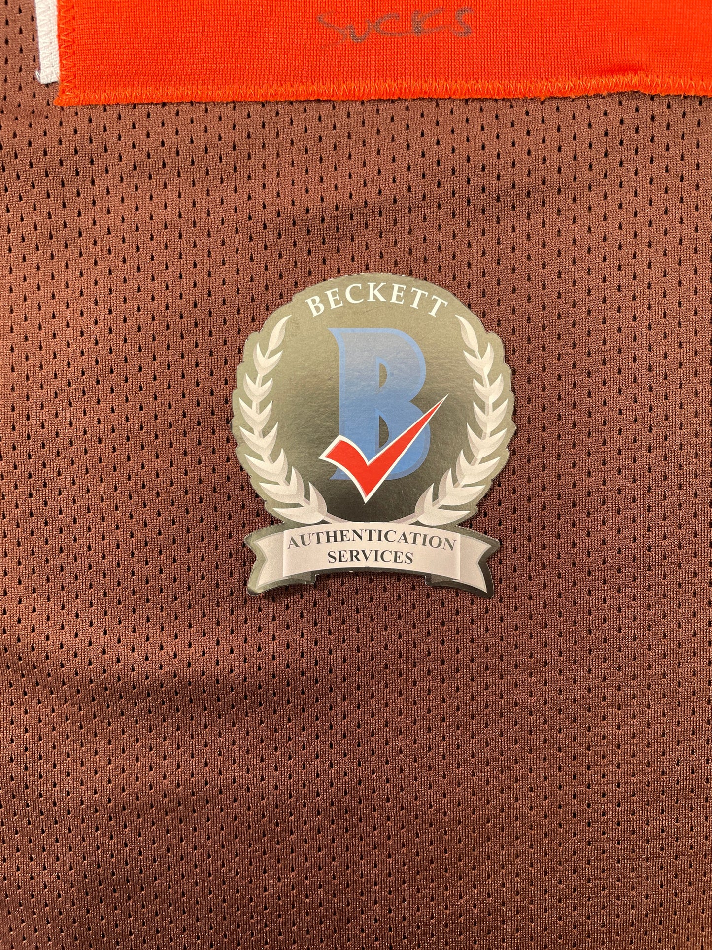 JOHNNY MANZIEL CLEVELAND BROWN SIGNED BROWN JERSEY w/Cleveland Sucks BAS