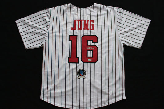 JOSH JUNG TEXAS TECH RED RAIDERS SIGNED PINSTRIPE JERSEY Texas Rangers BAS
