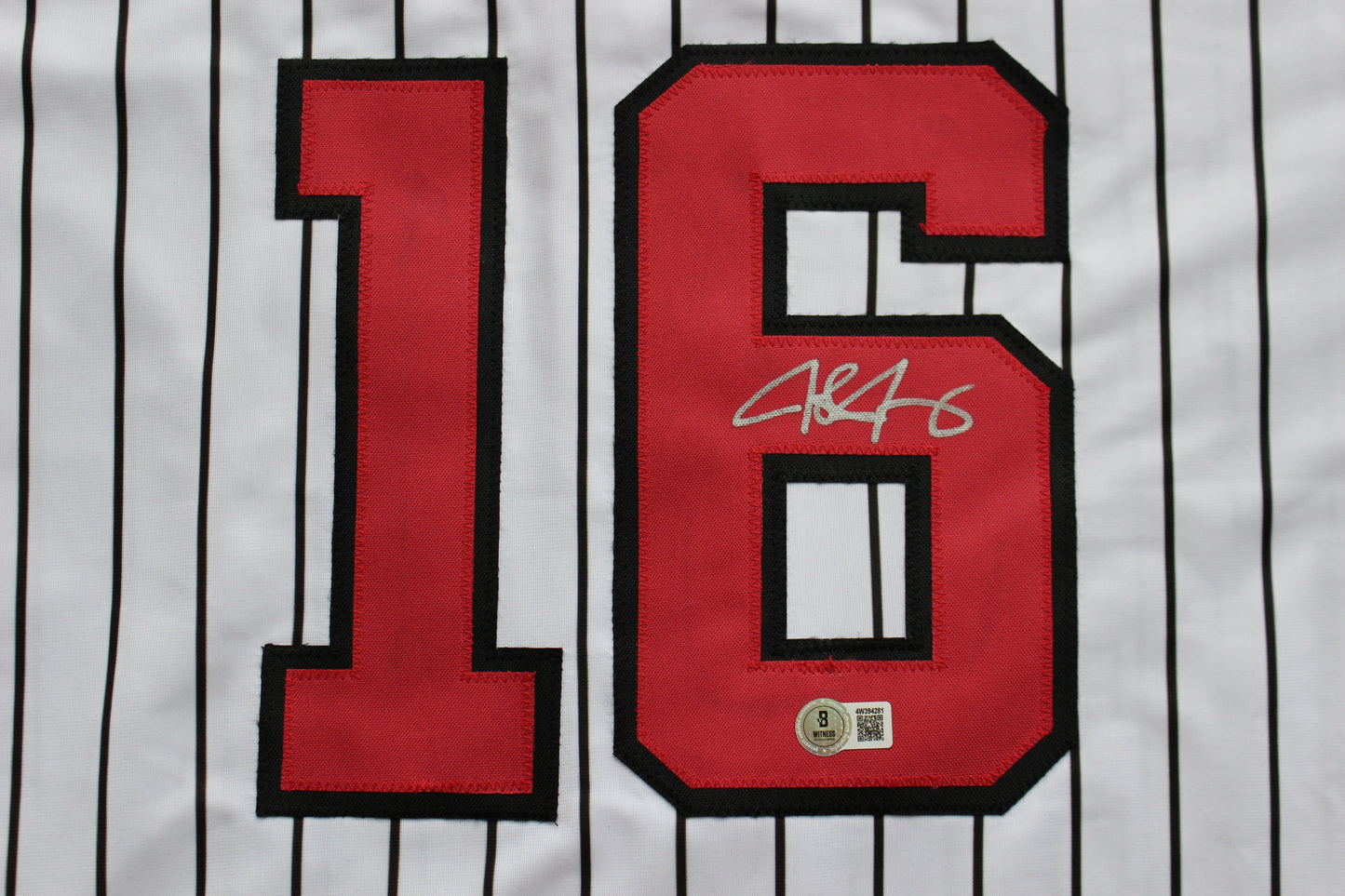 JOSH JUNG TEXAS TECH RED RAIDERS SIGNED PINSTRIPE JERSEY Texas Rangers BAS