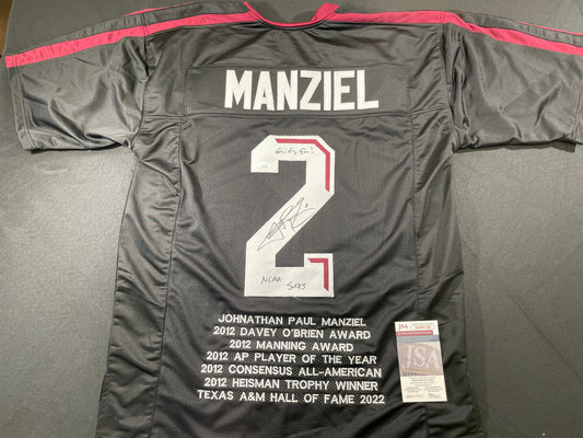 JOHNNY MANZIEL BLACK TEXAS A&M SIGNED STAT JERSEY w/"NCAA Sucks" JSA