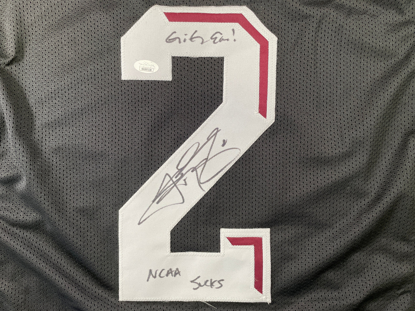JOHNNY MANZIEL BLACK TEXAS A&M SIGNED STAT JERSEY w/"NCAA Sucks" JSA