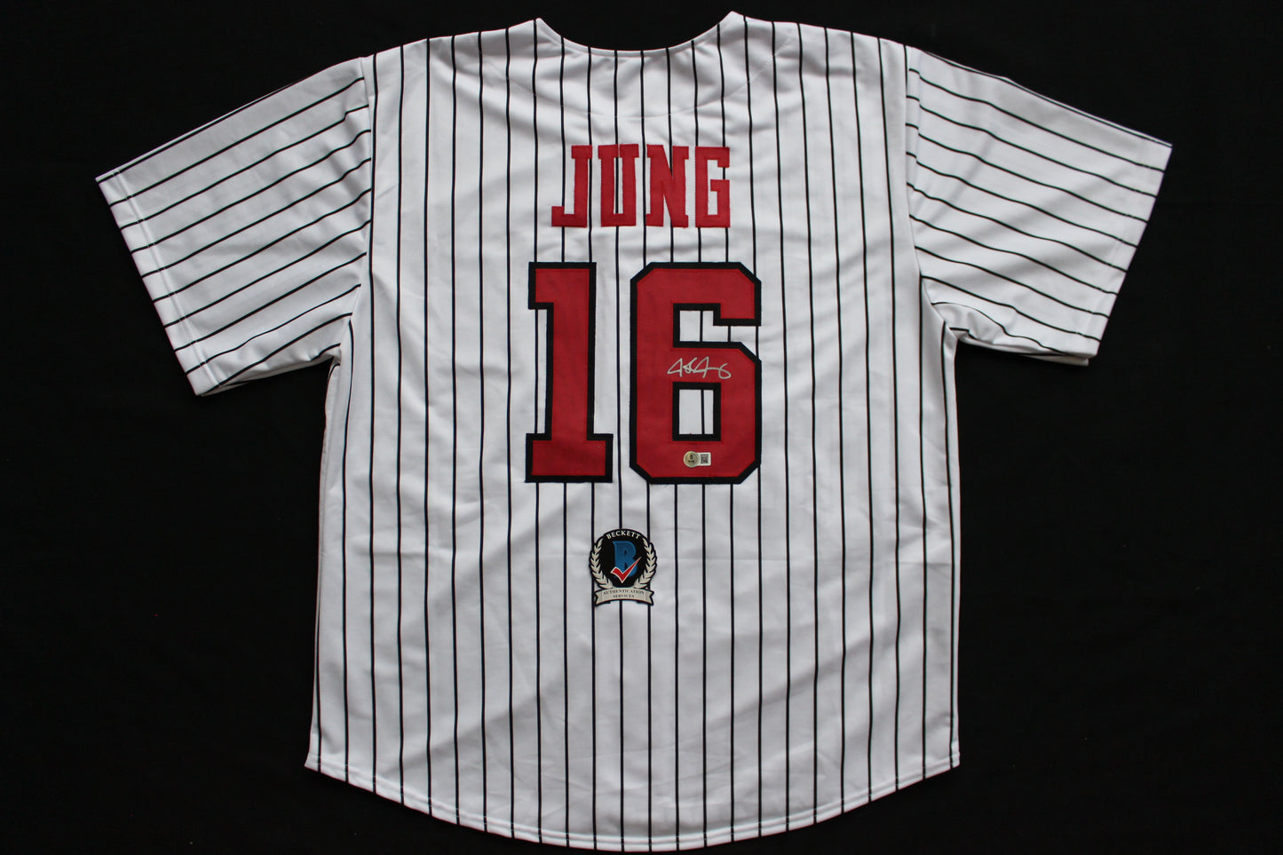 JOSH JUNG TEXAS TECH RED RAIDERS SIGNED PINSTRIPE JERSEY Texas Rangers BAS