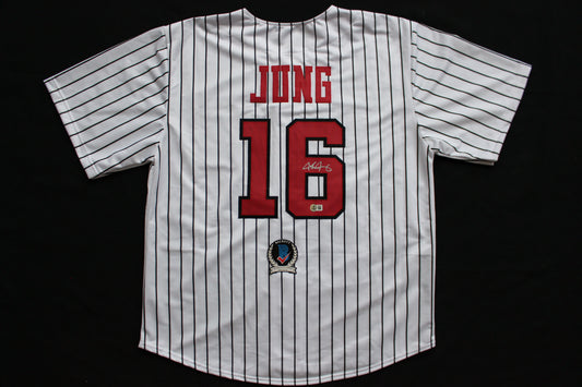 JOSH JUNG TEXAS TECH RED RAIDERS SIGNED PINSTRIPE JERSEY Texas Rangers BAS