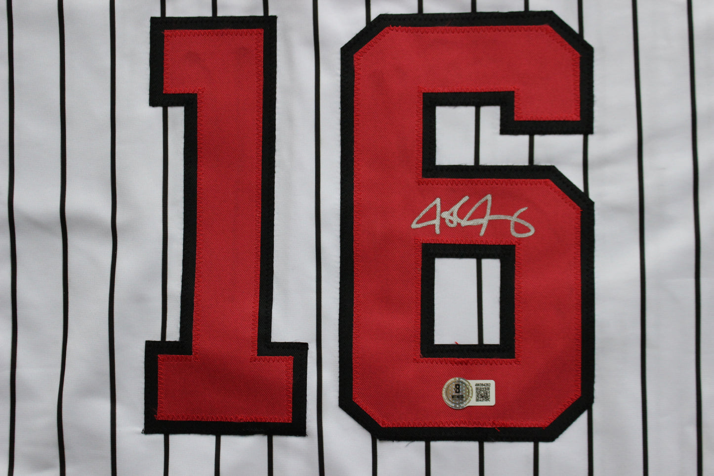 JOSH JUNG TEXAS TECH RED RAIDERS SIGNED PINSTRIPE JERSEY Texas Rangers BAS