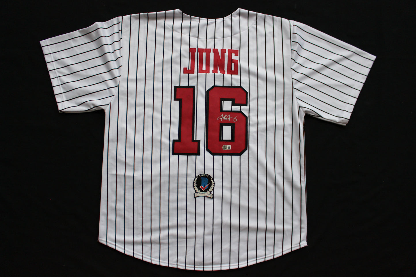 JOSH JUNG TEXAS TECH RED RAIDERS SIGNED PINSTRIPE JERSEY Texas Rangers BAS