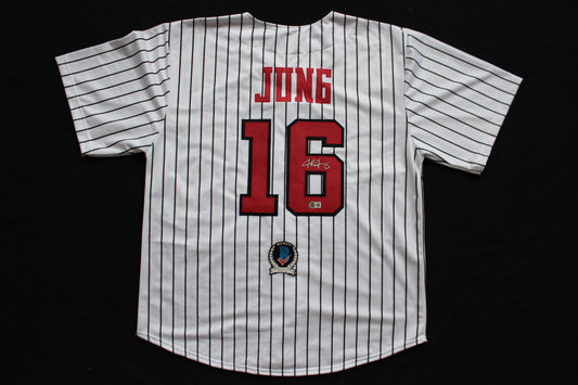 JOSH JUNG TEXAS TECH RED RAIDERS SIGNED PINSTRIPE JERSEY Texas Rangers BAS