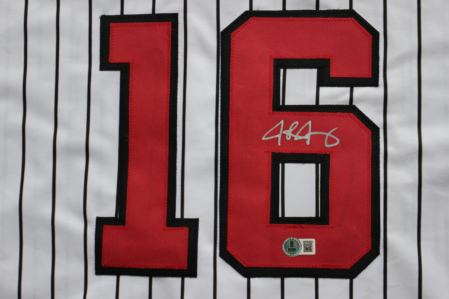 JOSH JUNG TEXAS TECH RED RAIDERS SIGNED PINSTRIPE JERSEY Texas Rangers BAS