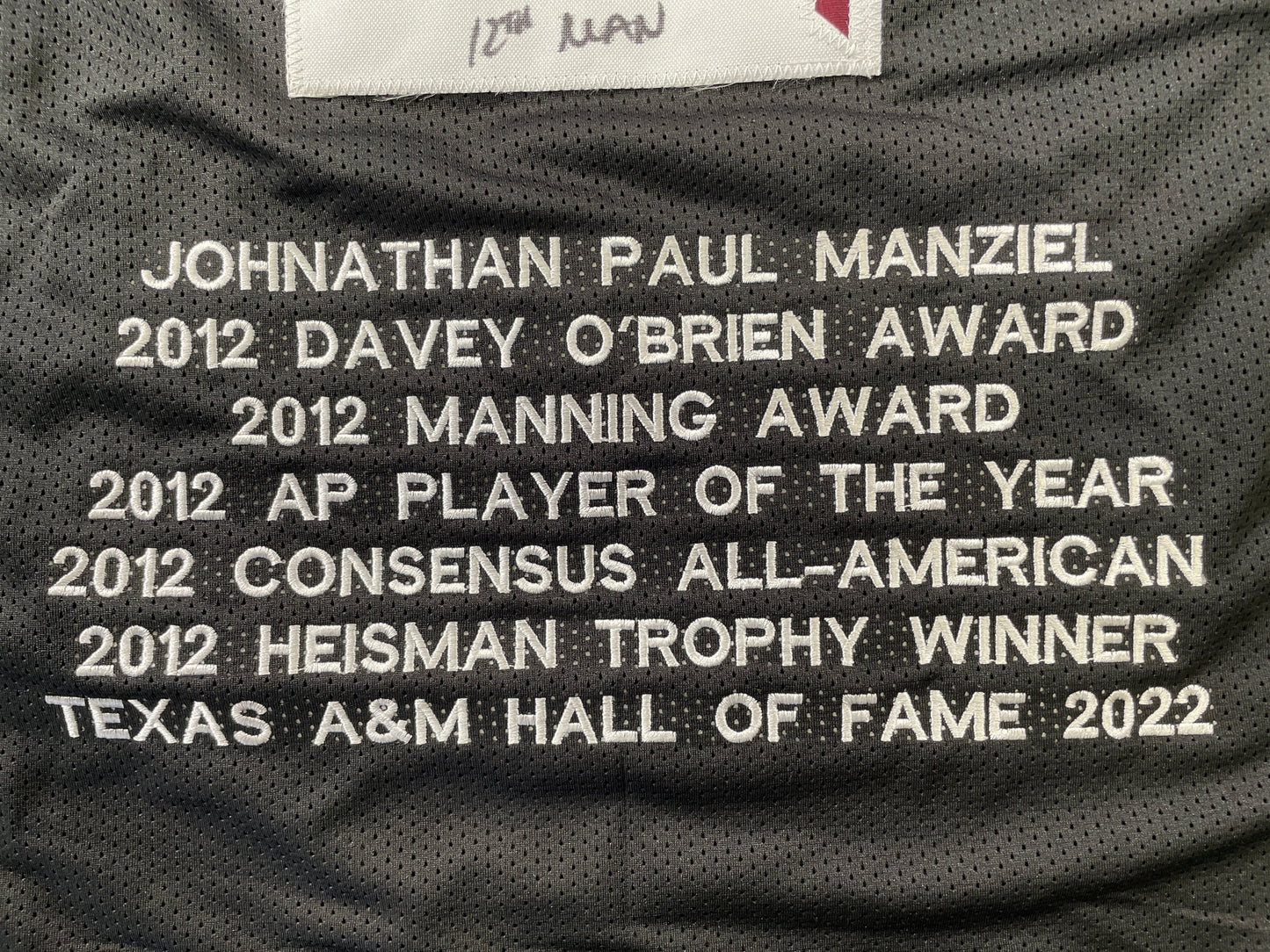 JOHNNY MANZIEL BLACK TEXAS A&M SIGNED STAT JERSEY w/"Home of the 12th Man" JSA