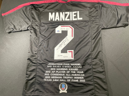 JOHNNY MANZIEL BLACK TEXAS A&M SIGNED STAT JERSEY w/"NCAA Sucks" BAS