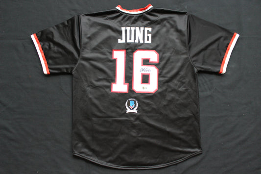 JOSH JUNG TEXAS TECH RED RAIDERS SIGNED BLACK JERSEY Texas Rangers BAS
